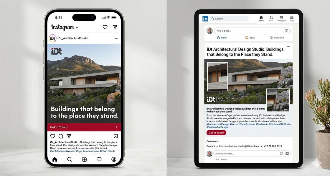 IDT Instagram feed and mobile website mockups