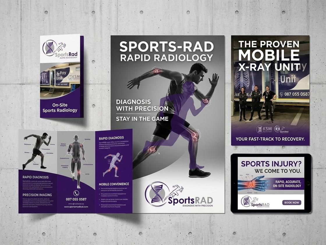 SportsRAD campaign posters, roll-up banners and digital adverts for rapid radiology and mobile X-ray