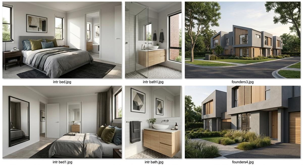 Further townhouse renders showing interiors and the development frontage