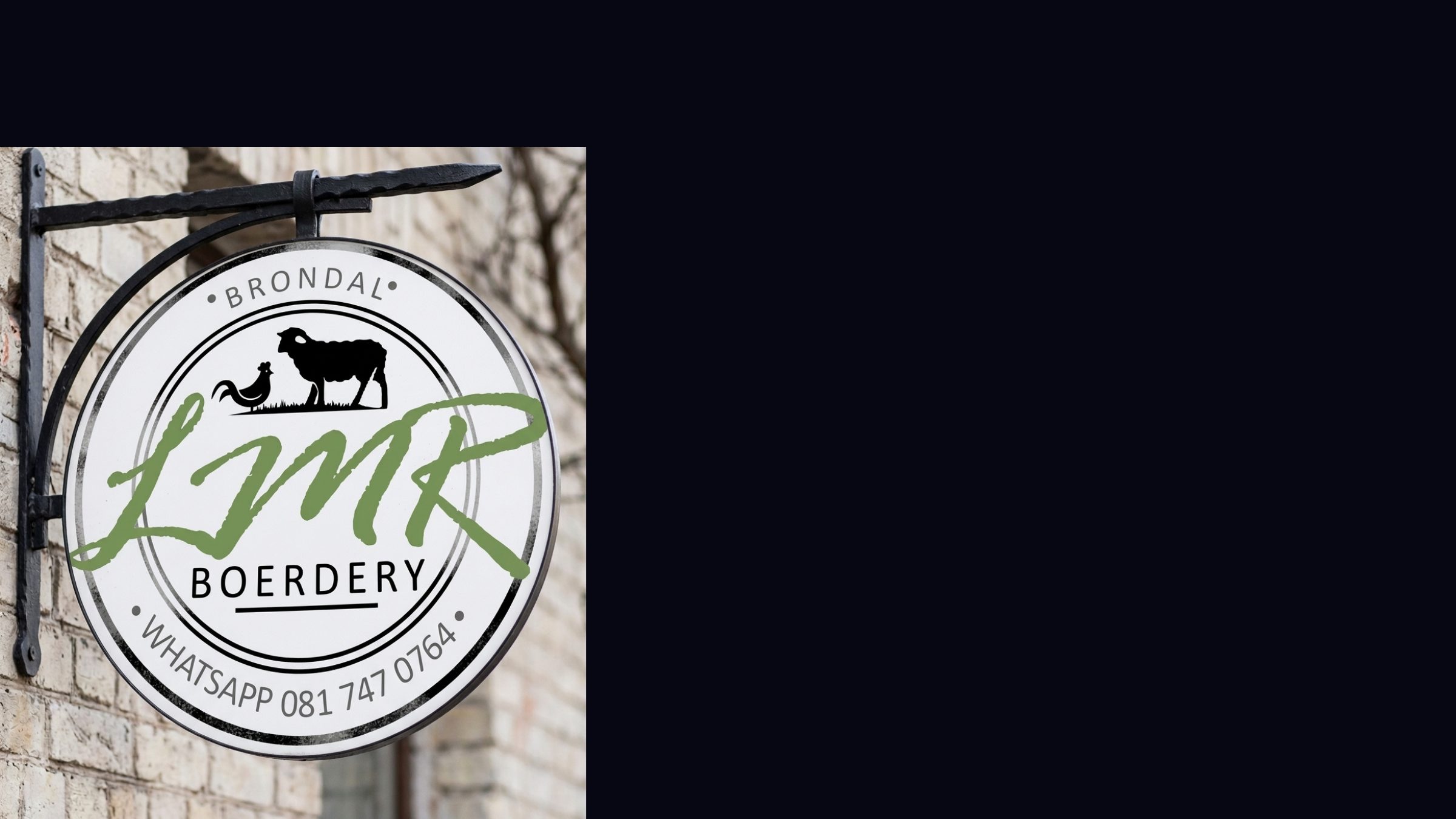 A circular Brondal LMR Boerdery logo sign mounted on a brick wall.